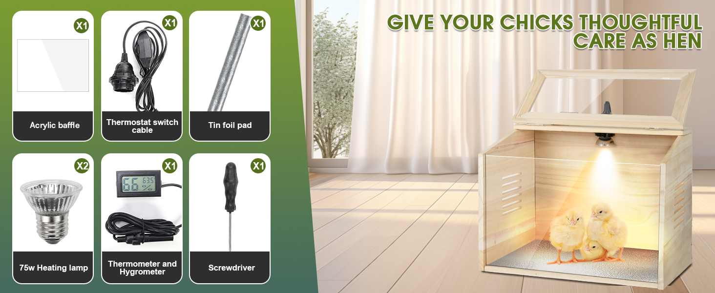 WISMOIER Wooden Brooder Box for Chicks Starter Kit with Heat Lamp