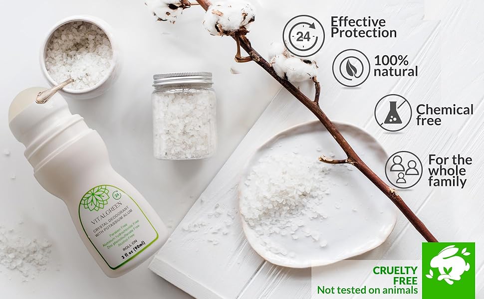 Vital Green Natural Roll On Deodorant of Potassium Alum