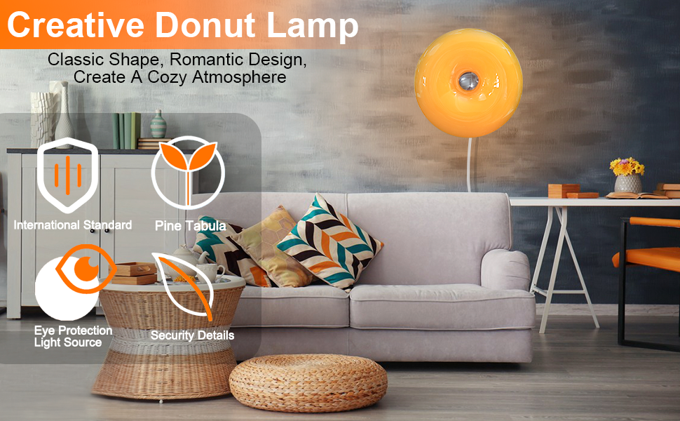 Donut Lamp Creative Design Orange Lamps, 3 Color Temperature Touch