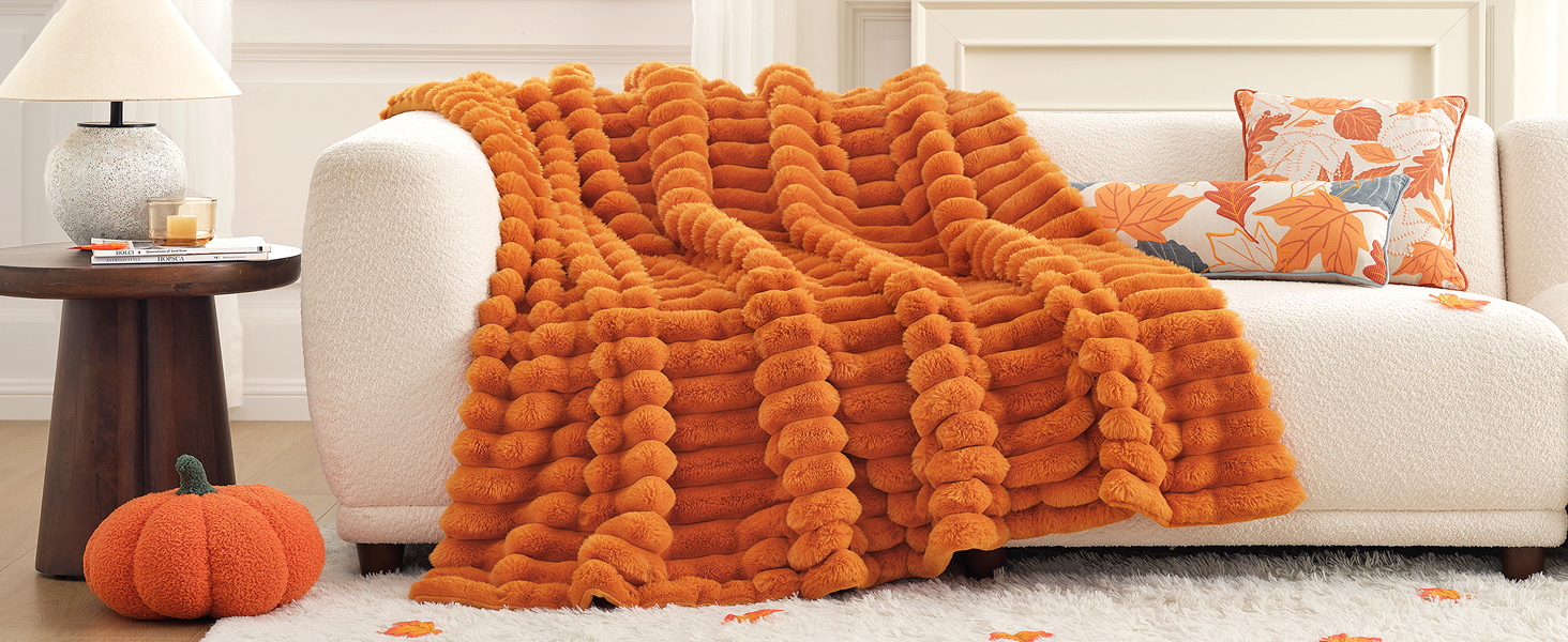 Cozy Bliss Faux Fur Throw Blanket for Couch, Cozy Warm Plush Striped Blanket for Sofa Bedroom