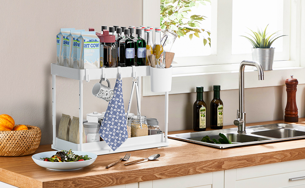 SKYSER Under Sink Shelf Kitchen 2Tier Drawer Organiser Lifting