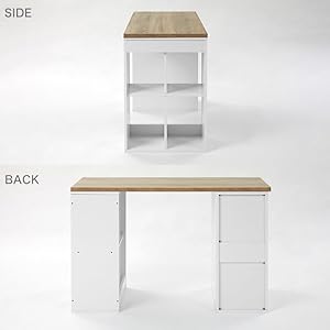 木製シンプル学習机 本棚•引き出し付き dショッピング |学習机 シンプル 幅95cm 高さ調節 左右入替