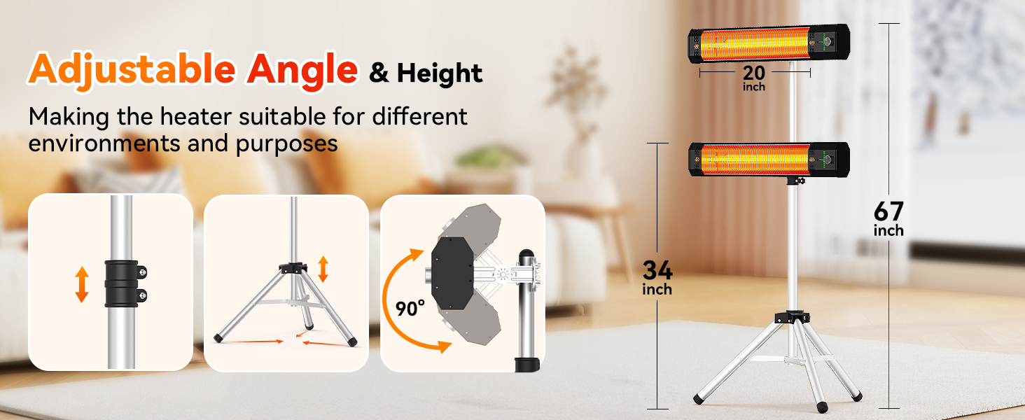 HETRAROOT 1500W Outdoor Heaters for Patio with 9 Heating Levels, IP65 Waterproof, 9H Timer