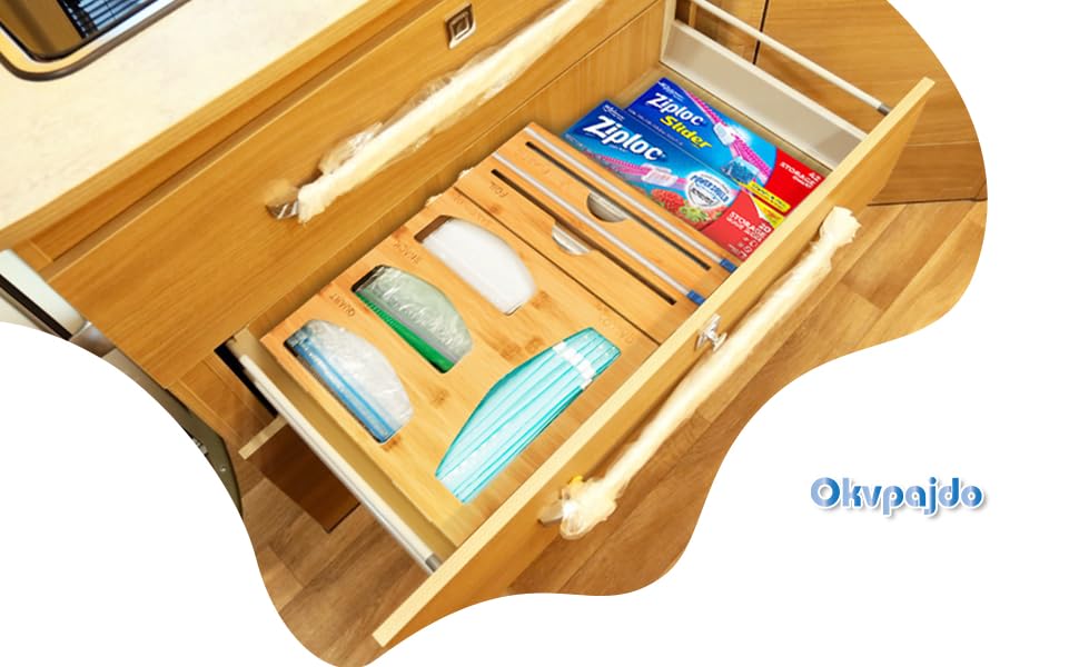 Ziplock Bag Organizer foil and Plastic Wrap Dispenser with Cutter