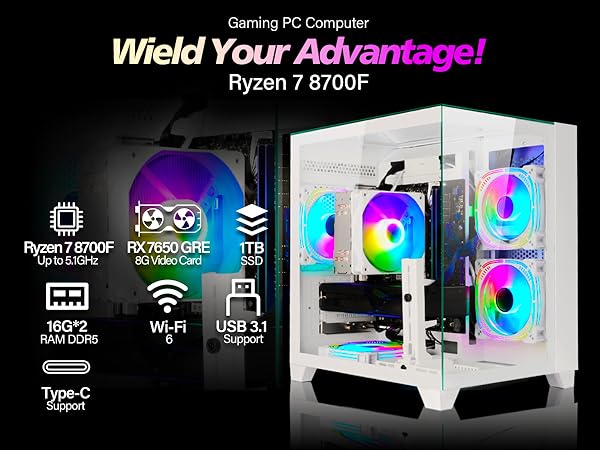 Amazon.com: LXZ Gaming PC Desktop AMD Ryzen 7 8700F | AMD