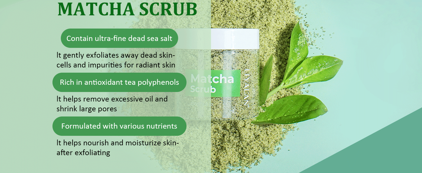Liyalan Matcha Body Scrub Green Tea Exfoliating Body Scrubs for Acne, Dark Spots