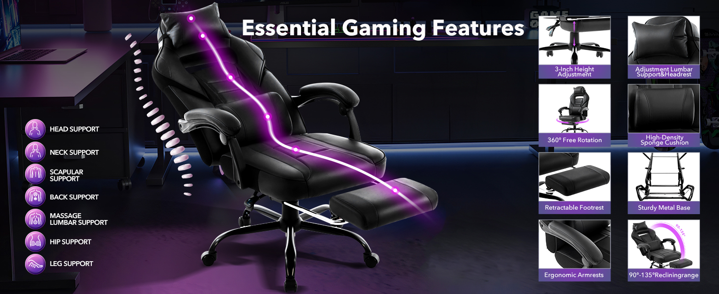 Recline Gaming Chair Seat Height Adjustment