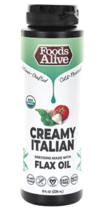 Creamy Italian superfood dressing, organic artisan cold pressed gold flax oil, chia oil,