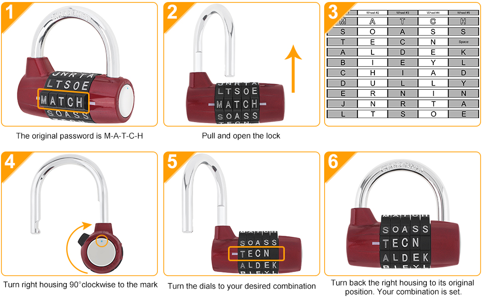 HOJLKLD Gym Locker Lock 5 Letter Word Lock Safety Padlock Combination ...