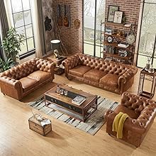 3+2+1=6 Seater Classic Leatherette Chesterfield Sofa Set Button Tufted, 6-Person Sofa