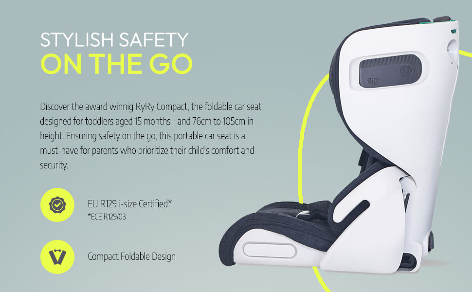 Discover the award winnig RyRy Compact, the foldable car seat designed for toddlers aged 15 months+