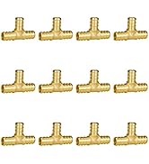 SUNGATOR 1/2 Inch Tee PEX Brass Crimp Fitting(12-Pack),Lead Free Brass Pex Tubing Fitting (1/2
