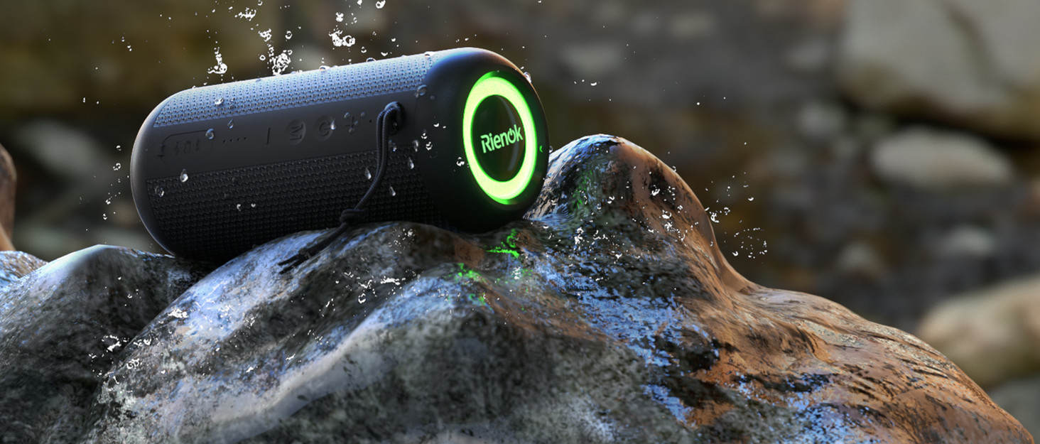 RIENOK Bluetooth Speaker Portable 30W Bass Button IPX7 Waterprooof True