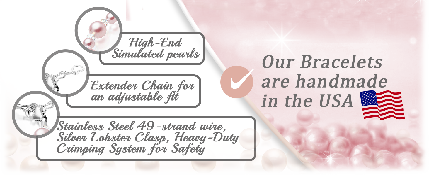 Beaded Bracelets for Girls, Baptism Gifts for Girls, Pearl Bracelet, Birthday Girl, Cross Charm