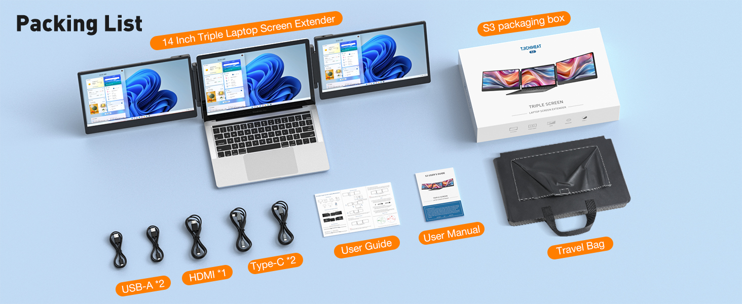 TJICHIHEAT Laptop Screen Extender S3 packing list