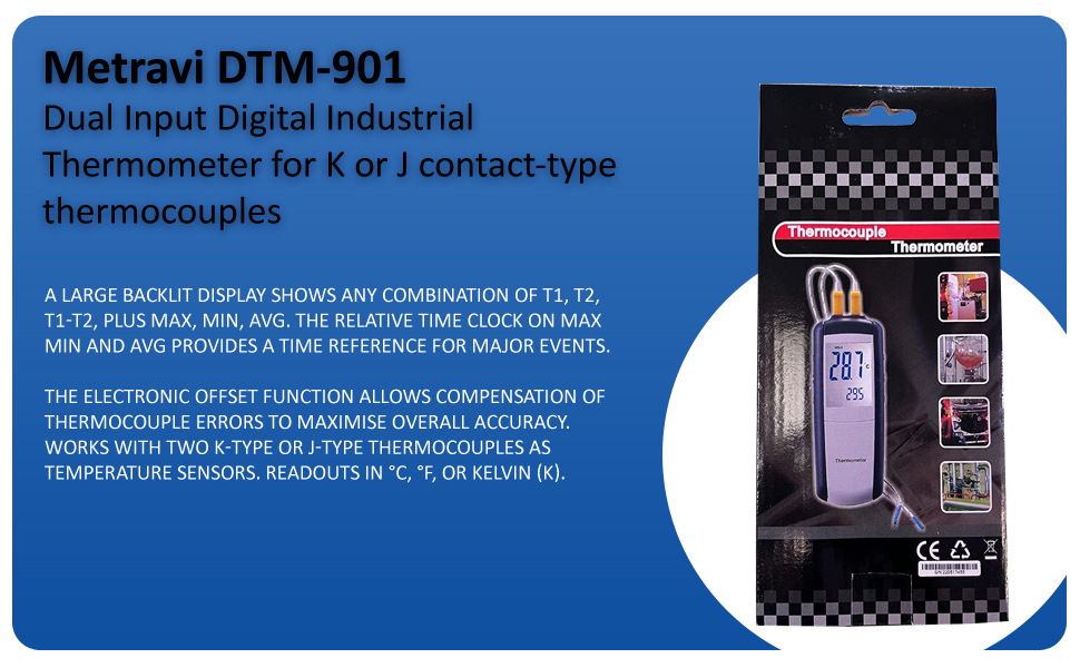Metravi DTM901 Dual Input Digital Industrial Thermometer for K or J