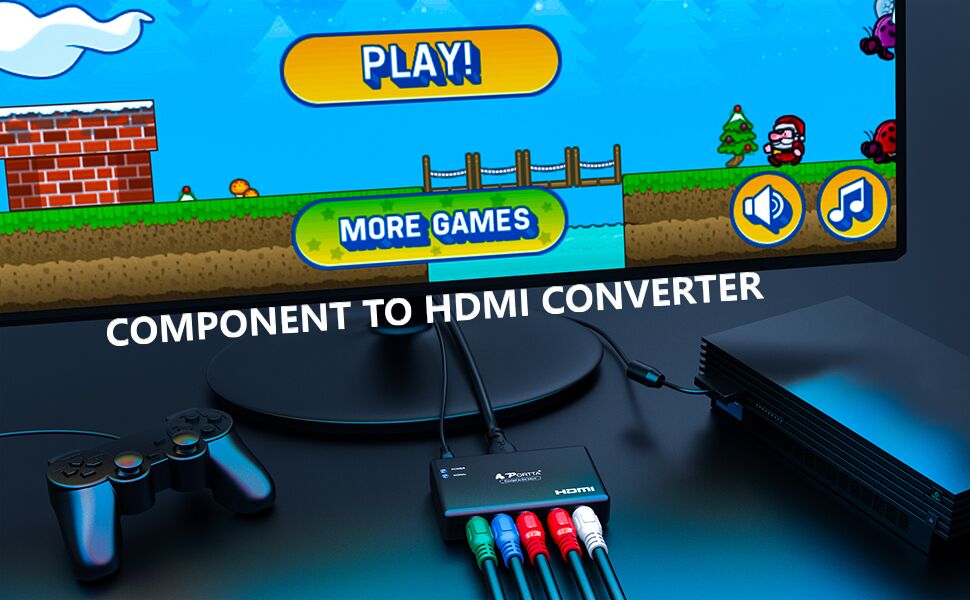 Component to HDMI Converter, PORTTA RGB to HDMI Adapter, 5 RCA YPbPr to