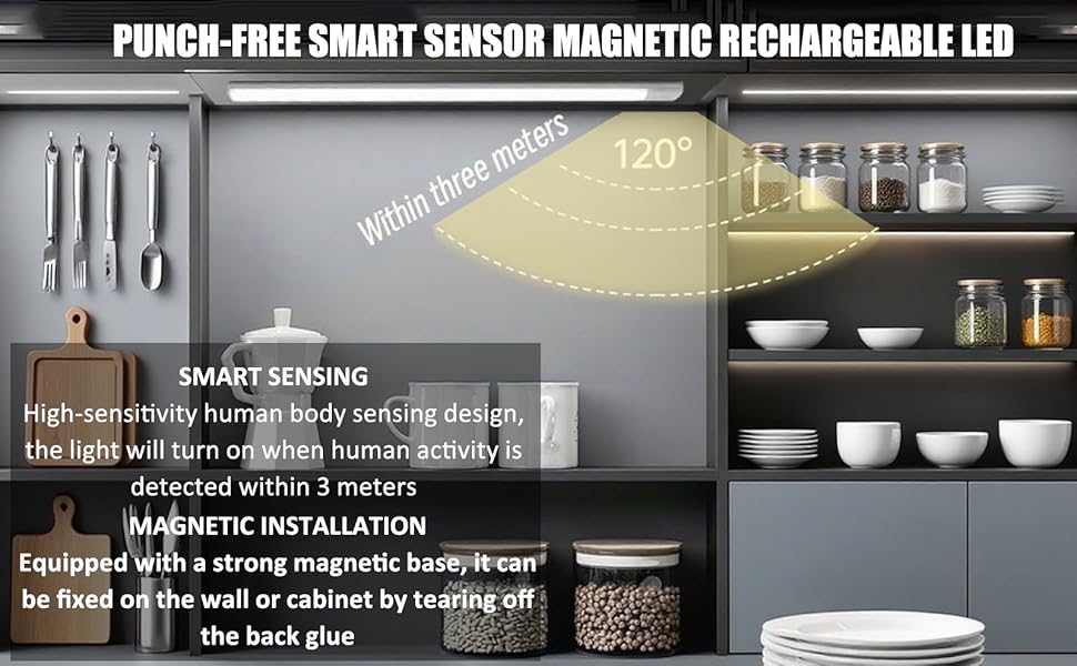 Punch-Free Smart Sensor Magnetic Rechargeable LED Lights