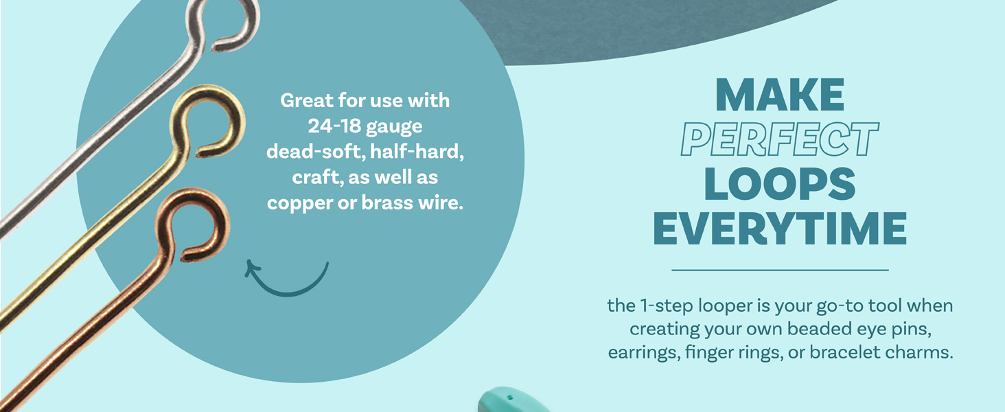 The 1-step looper can be used with dead-soft, hard, craft, copper, and brass wire.