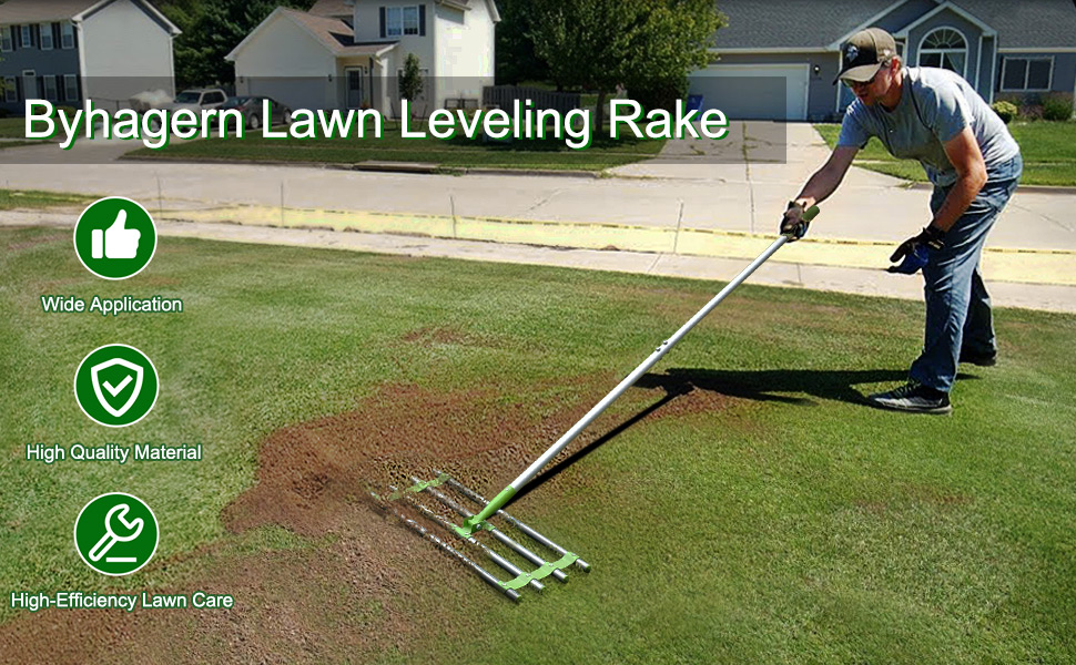 Byhagern Lawn leveling Rake, 24"x10.5"lawn leveller with Heavy duty Aluminum Handle, lawn