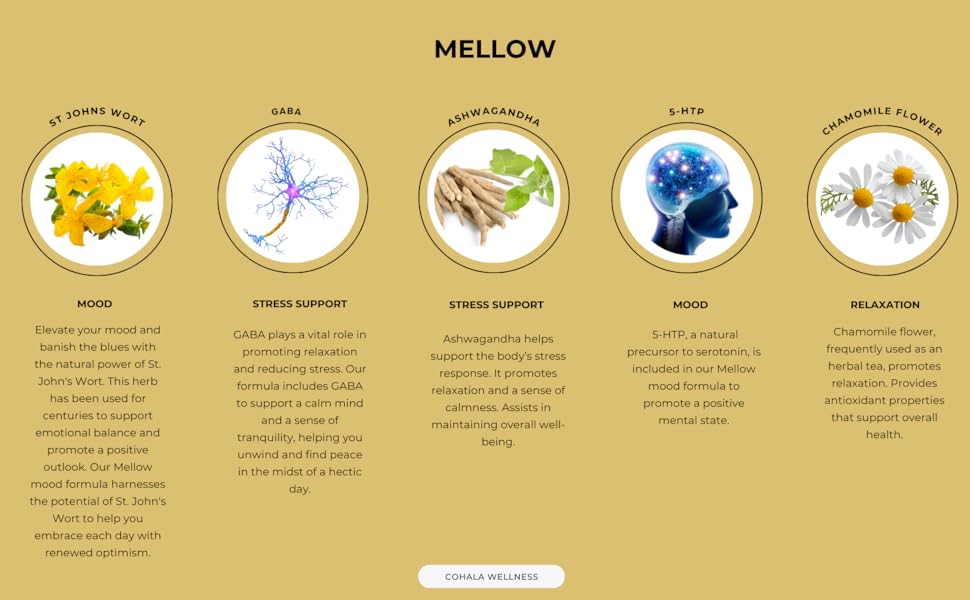 COHALA WELLNESS Mellow Mood Supplement Ashwagandha GABA