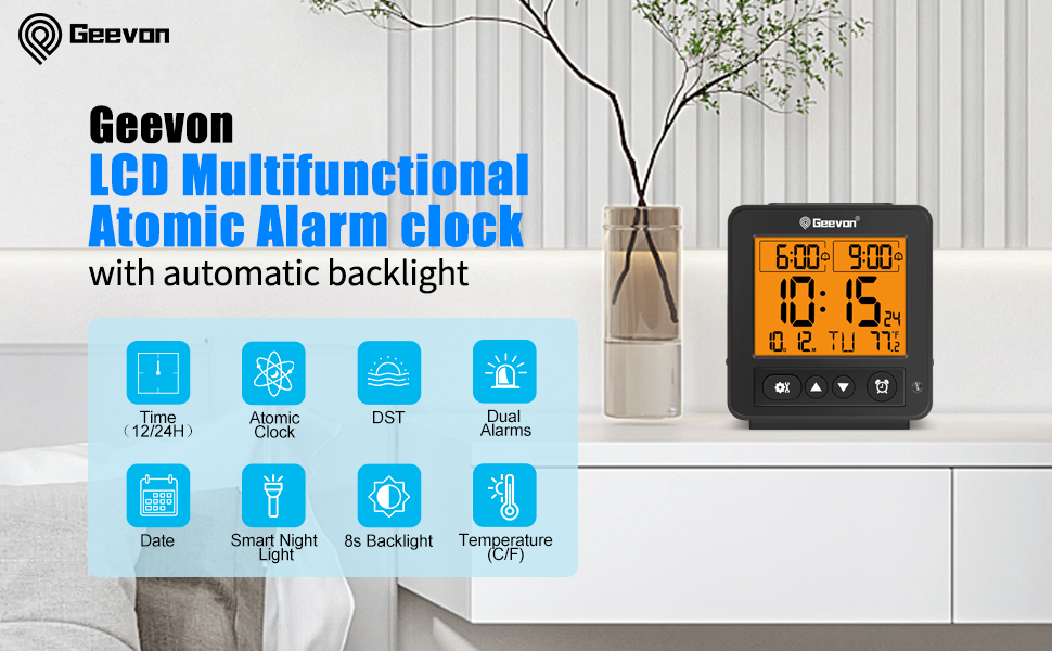 Geevon Small Atomic Travel Alarm Clock with Auto/8s
