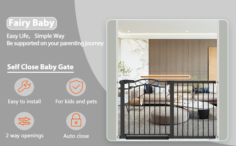 Extra Wide Baby Gate with Door BlackLarge Walk Through