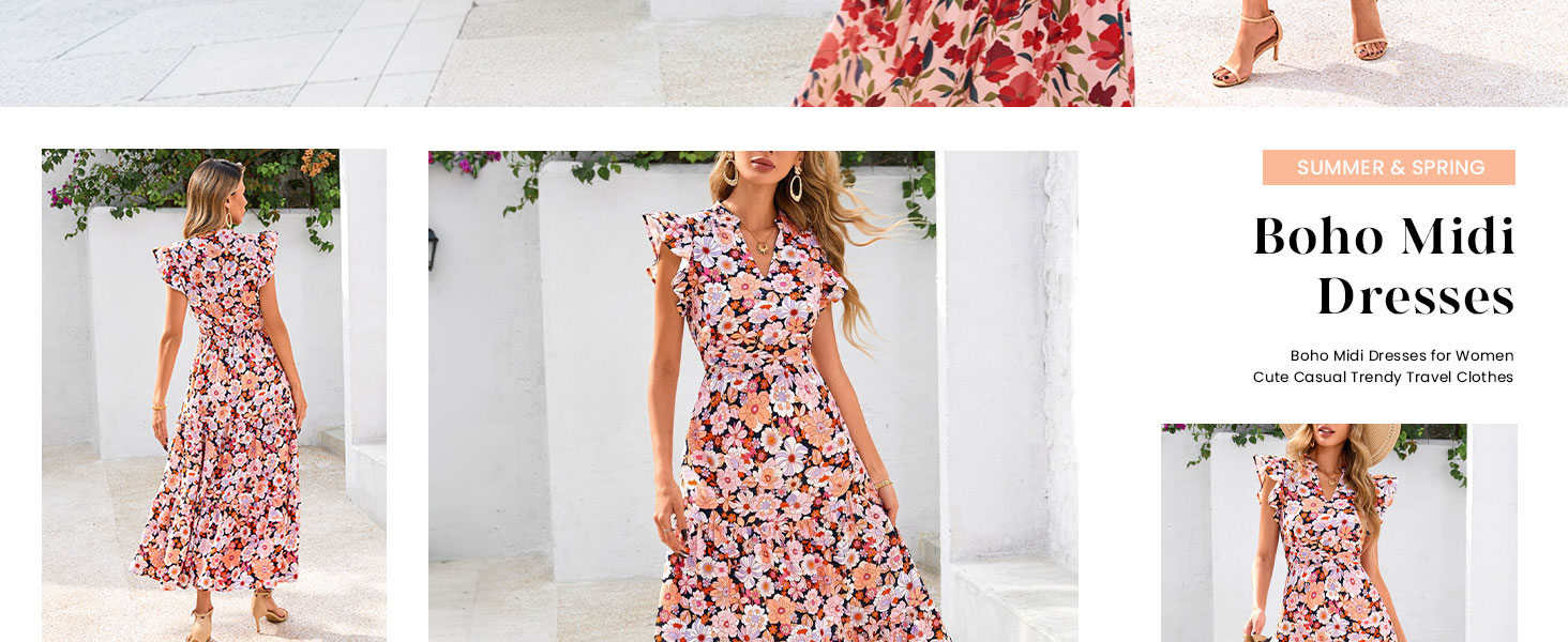PRETTYGARDEN Floral Cap Sleeve Midi Dresses for Women V Neck Long Sundresses
