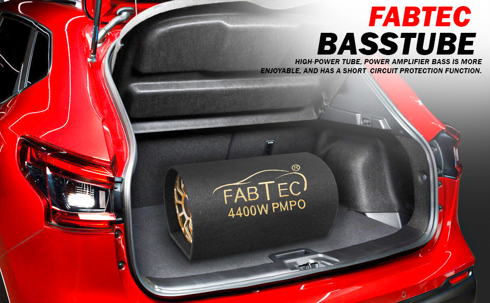 FABTEC 8 Inch Grey Car Bass Tube Subwoofer with Inbuilt Amplifier