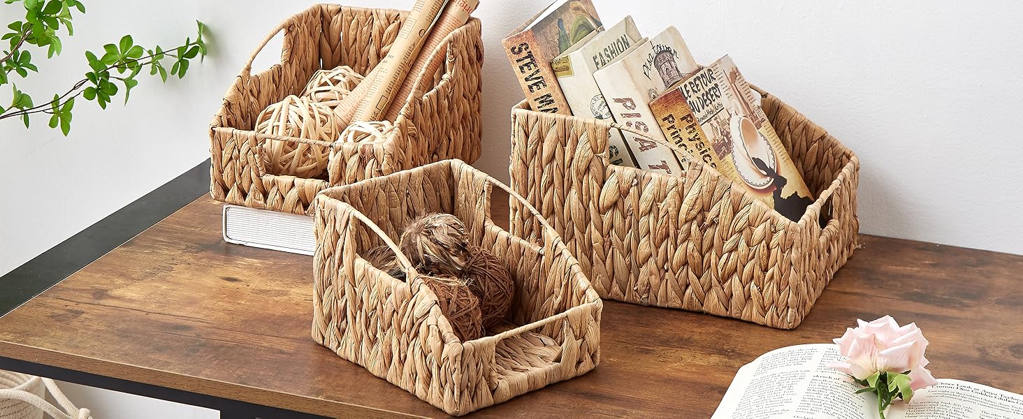 Vagusicc Wicker Basket, 3Pack HandWoven Water Hyacinth