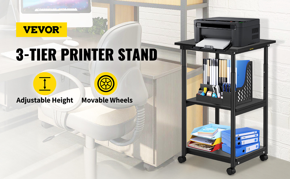 VEVOR Printer Stand, 3 Tiers, Rolling Machine Cart with
