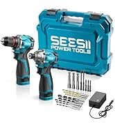 SEESII Cordless Drill Impact Driver 16.8V Brushless Power Tool Combo Kits 2x 2.0Ah Batteries w/Ch...
