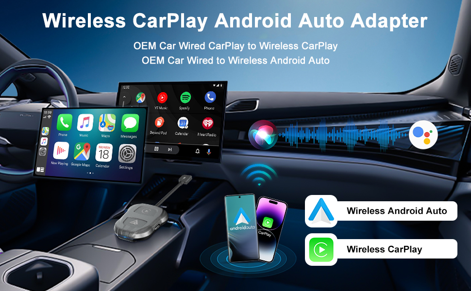 CarPlay und Android Auto Wireless Adapter, 2 in 1 Wireless Adapter für ...