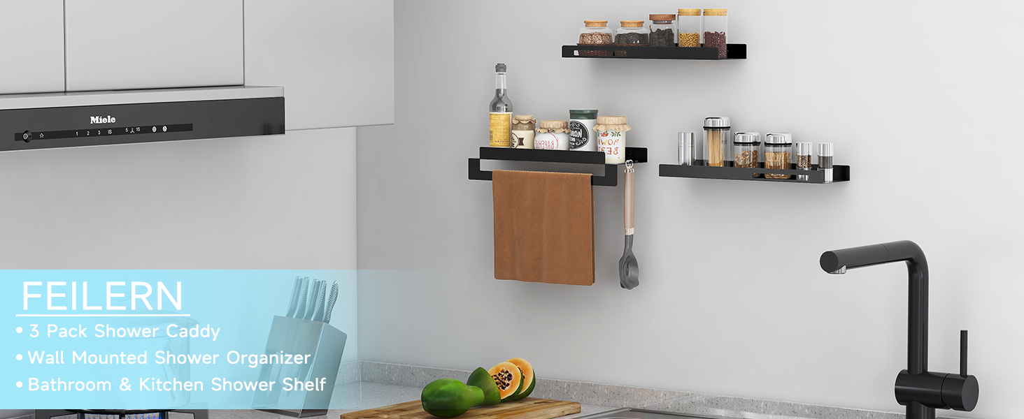 Shower Caddy, 3 Pack Bathroom Shower Shelves with Hook