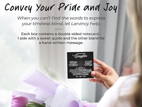 father daughter necklace with a heartfelt quote in the box and various pendants