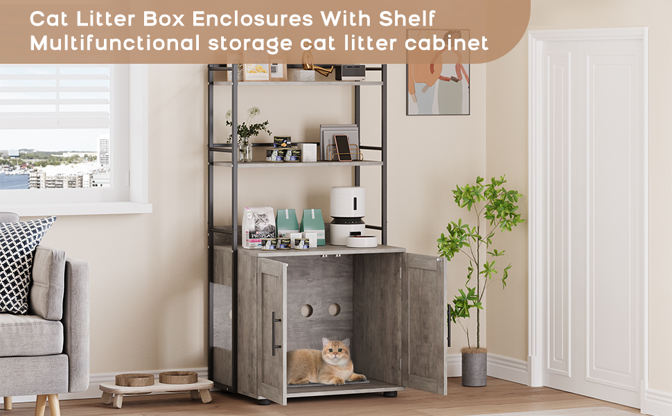 GAOMON Cat Litter Box Enclosure with Shelf Storage, 2in1