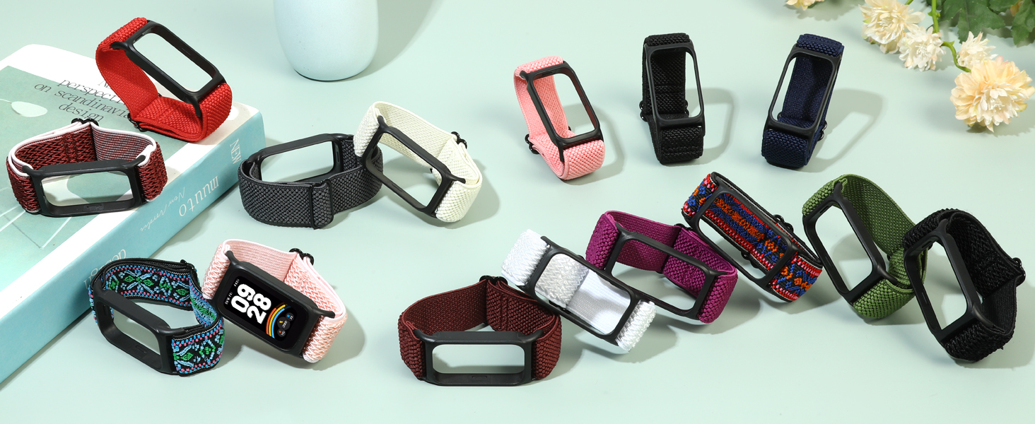 Text reads 'Image 7'. Collection of fitness trackers or smart bands displayed in various colors including red, black, and purple.