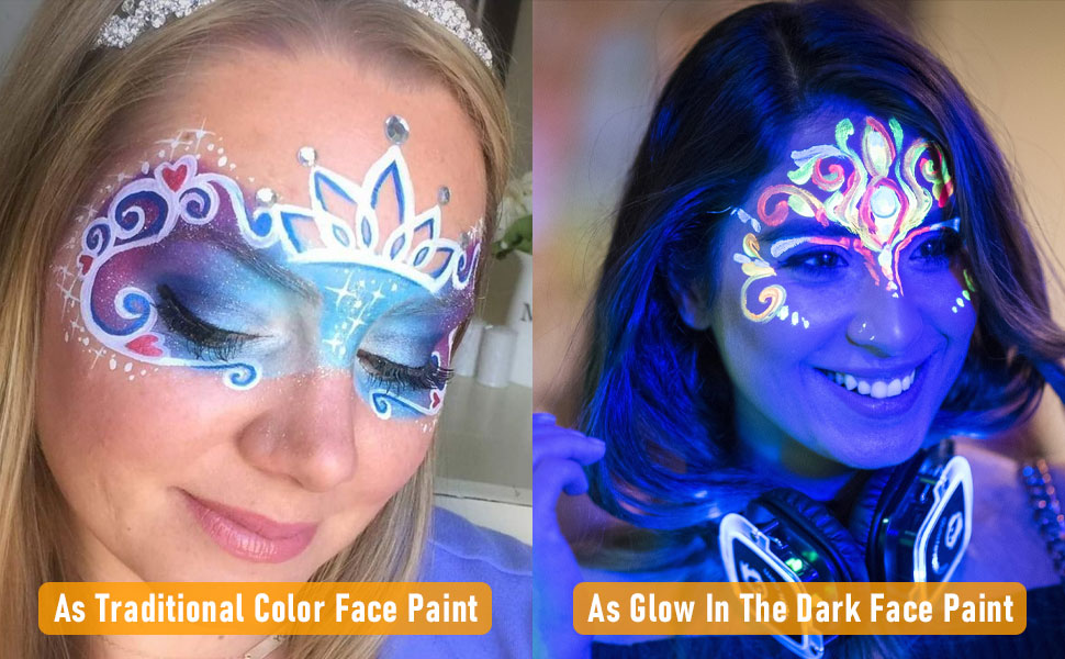 12 Colors Glow In The Dark Face Paint, Luminous Neon Face Paint Crayons With 32 Stencils, Non