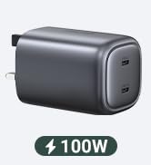 UGREEN PD 100W MacBook USB C Fast Charger GaN Plug Dual Type C Port Wall Travel Adapter Compatibl...
