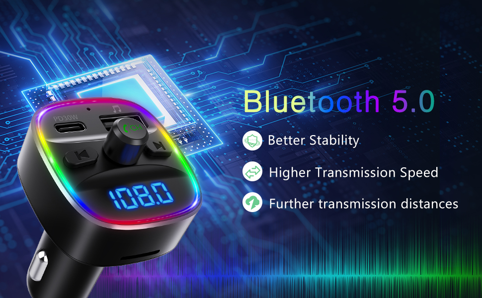 ORIA Bluetooth 5.0 FM Transmitter, [Upgraded] Wireless Radio