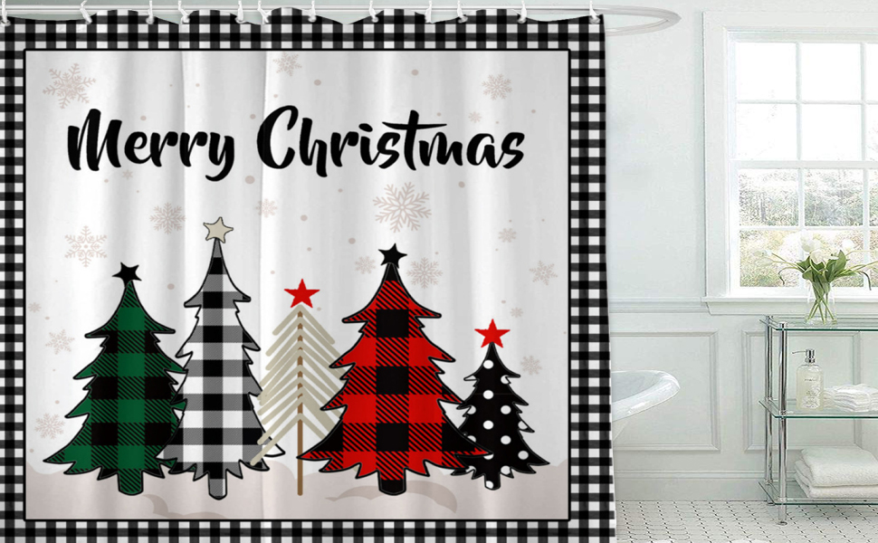 Christmas Shower Curtain 72x72 Inch for Bathroom, Buffalo