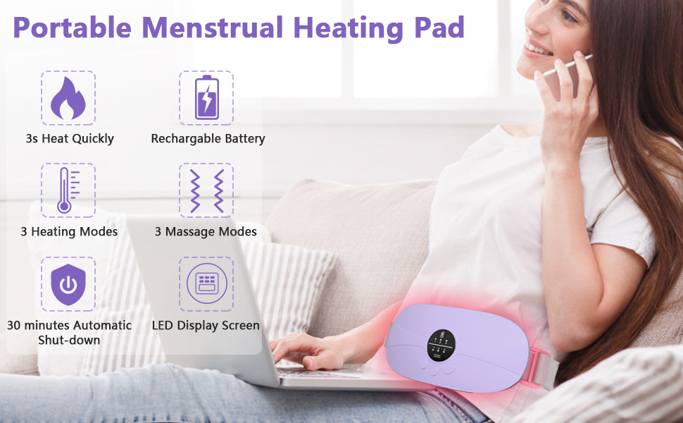 Portable Menstrual Heating Pad, KBCASE Period Cramp Heat Pad with 3