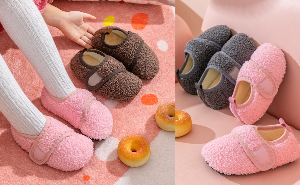 RVROVIC Boys Girls House Warm Slippers Fuzzy Winter Soft Slippers for Kids Fleece Home Indoor Shoes