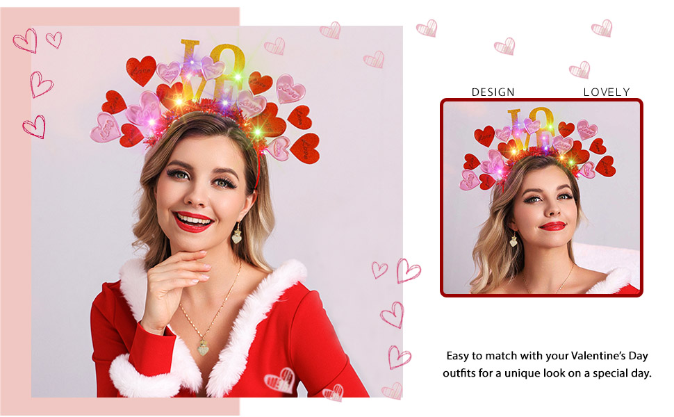 Sixexey Valentine's Day Headband Light Up Heart Hair Band