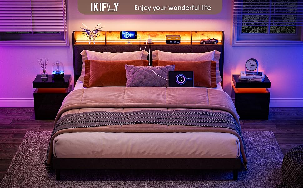 IKIFLY Upholstered California King Bed Frames with Storage