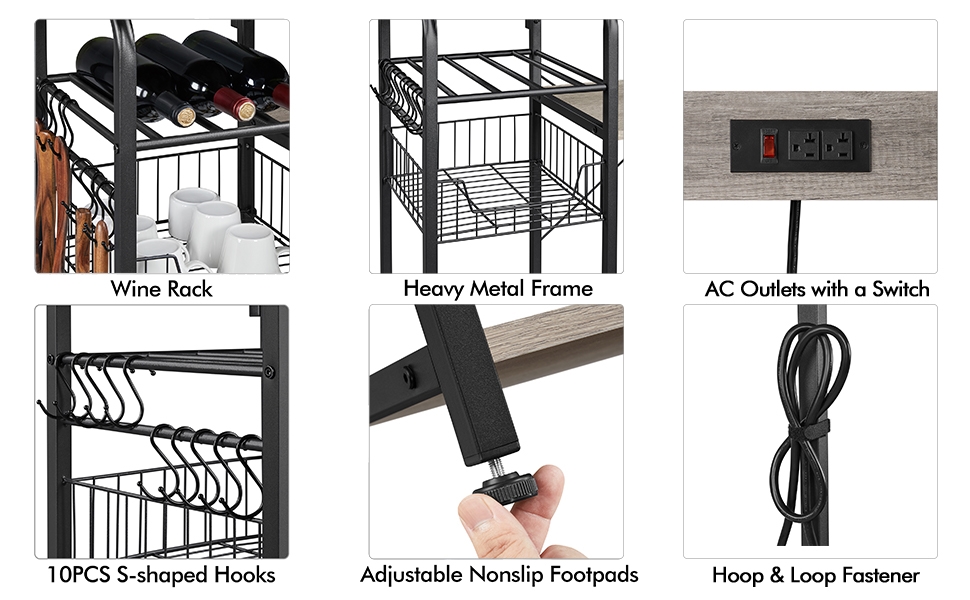 Yaheetech Bakers Rack with Power Outlet, 4Tier Microwave