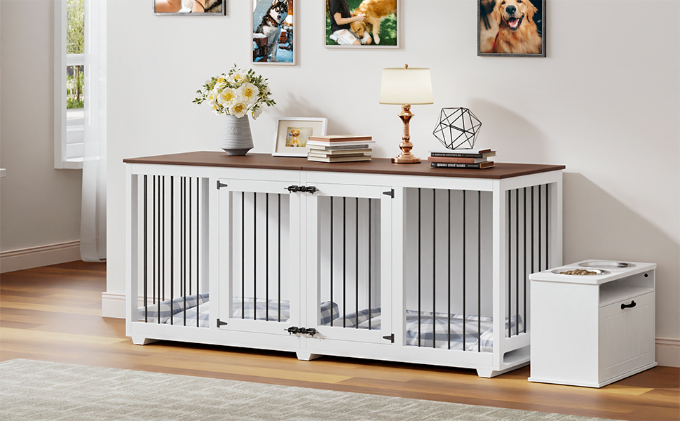 Large Double Dog Crate Furniture, 63" Wooden Dog Crate