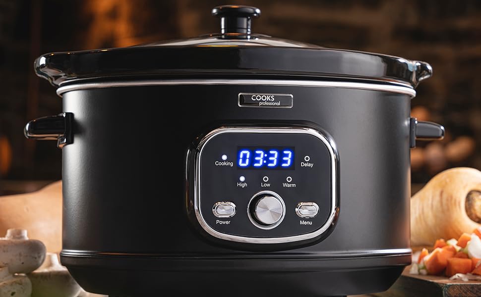 Cooks Professional 3.5 Litre Digital Slow Cooker & Glass Lid, 2 Heat