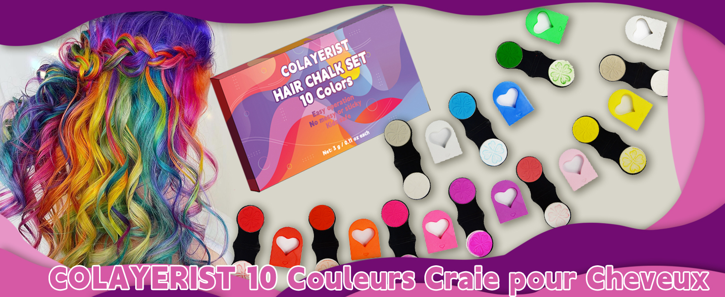 pour colorer vos cheveux avec cet ensemble coloré de craies à cheveux colorées.