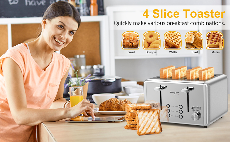 whall 4 Slice Touch Screen Toaster, Stainless Steel